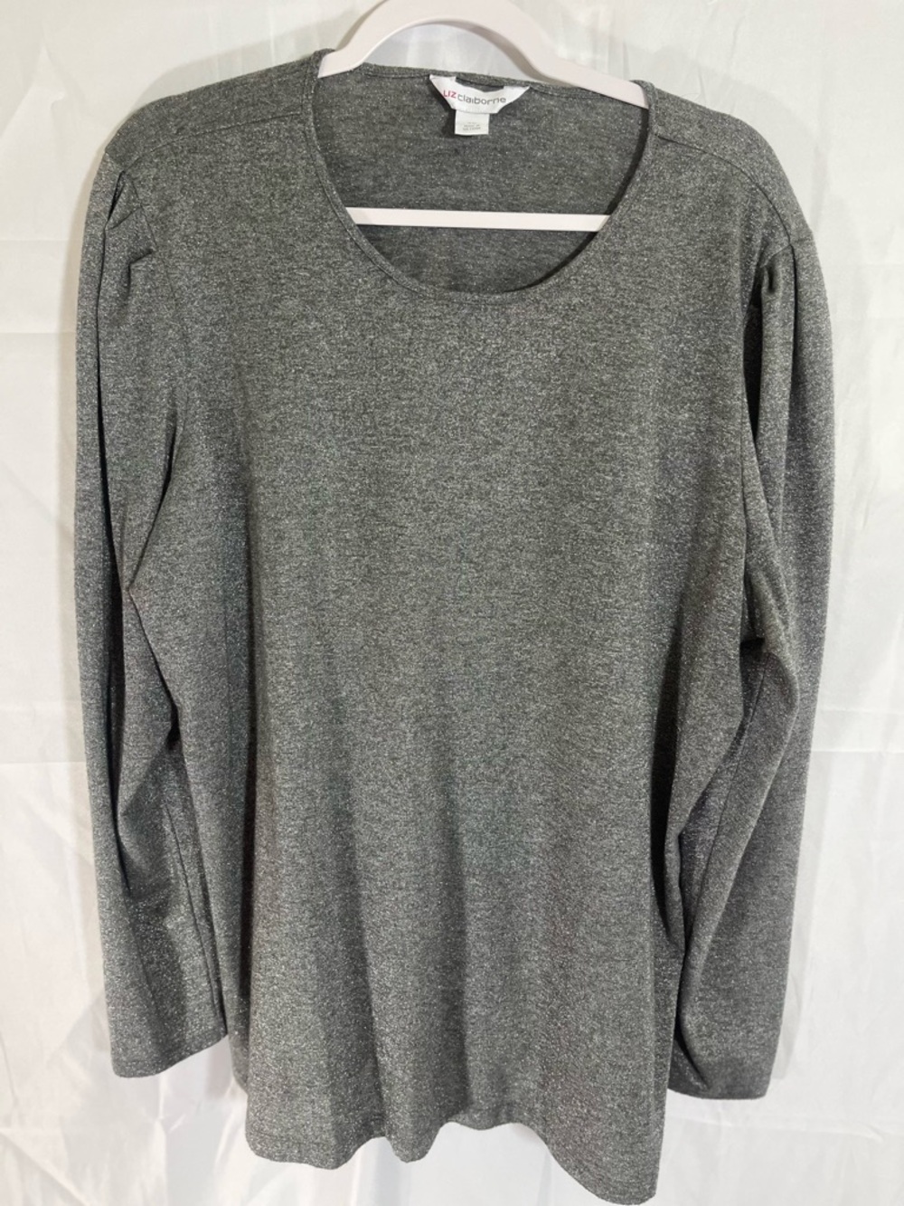 Liz Claiborne Heather Gray Long Sleeve Scoop Neck Top